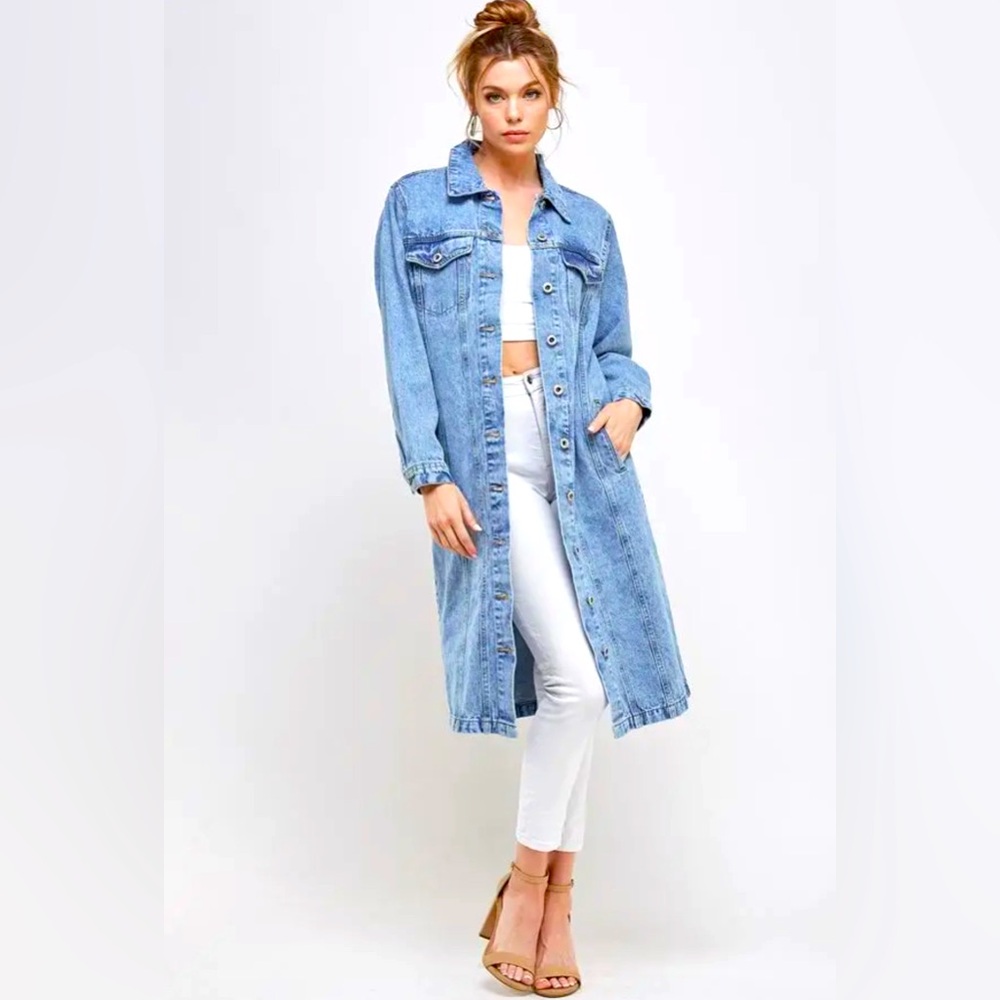 Denim Long Trench Coat. NWT